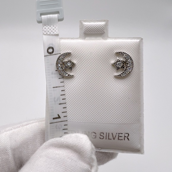 Sterling Silver Moon & Star Earrings - Picture 4 of 14